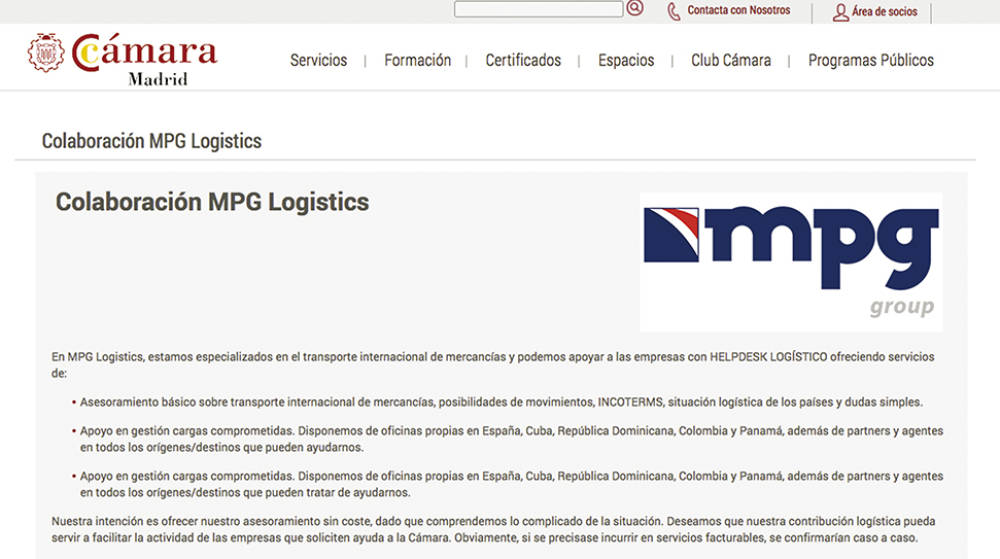MPG y C&aacute;mara de Madrid crean un helpdesk log&iacute;stico para dar respuesta ante la pandemia