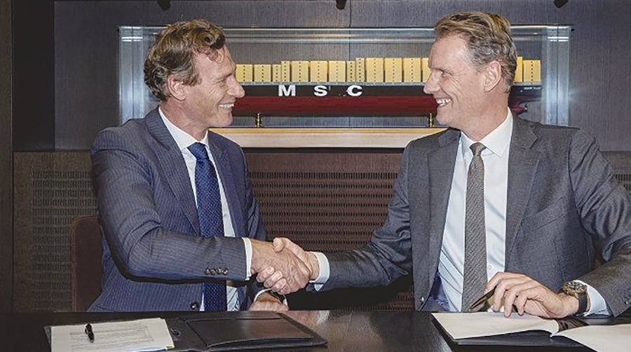 Thorsten Meincke junto al CEO de MSC, Soren Toft, en una imagen de archivo.