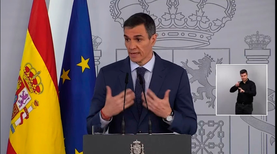 Pedro Sánchez durante la comparecencia de hoy viernes.