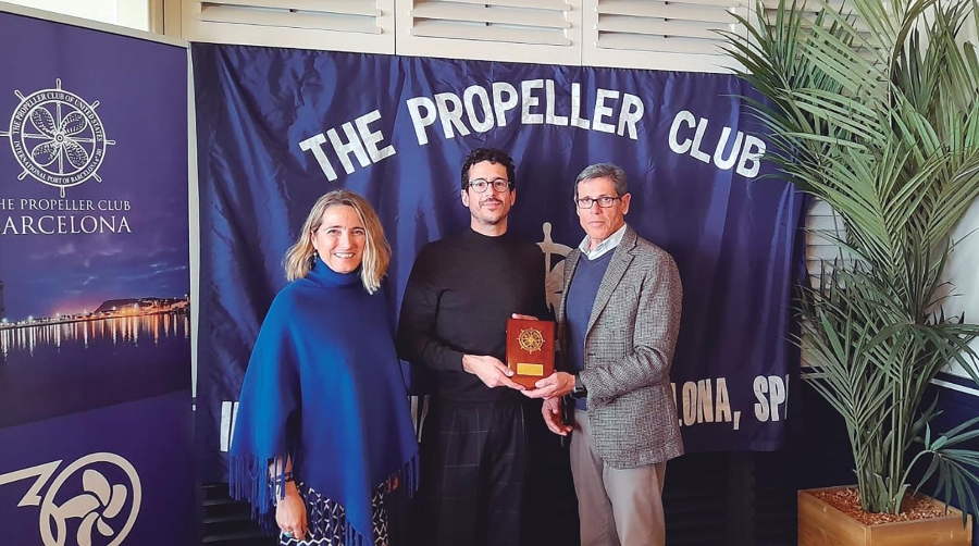 Nuria Burguera, vicepresidenta de Propeller Barcelona; Miquel de la Mano, director técnico de la Fundación BCN Port Innovation y Gonzalo Sanchís, presidente de Propeller Barcelona. Foto C.C.