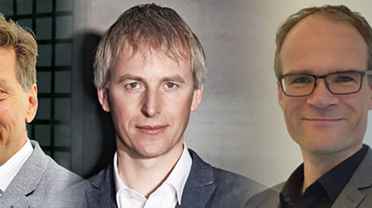 Thomas Schmidt, cofundador de Webfleet; Jan-Maarten de Vries, CEO de Bridgestone Mobility Solutions, y Michiel Wesseling, COO de Bridgestone Mobility Solutions.