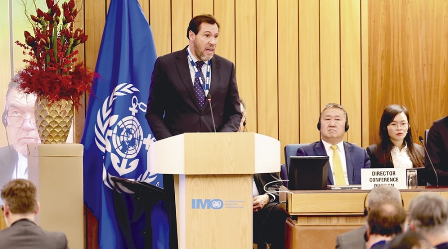 Óscar Puente durante su intervención ante la Asamblea General de la OMI.