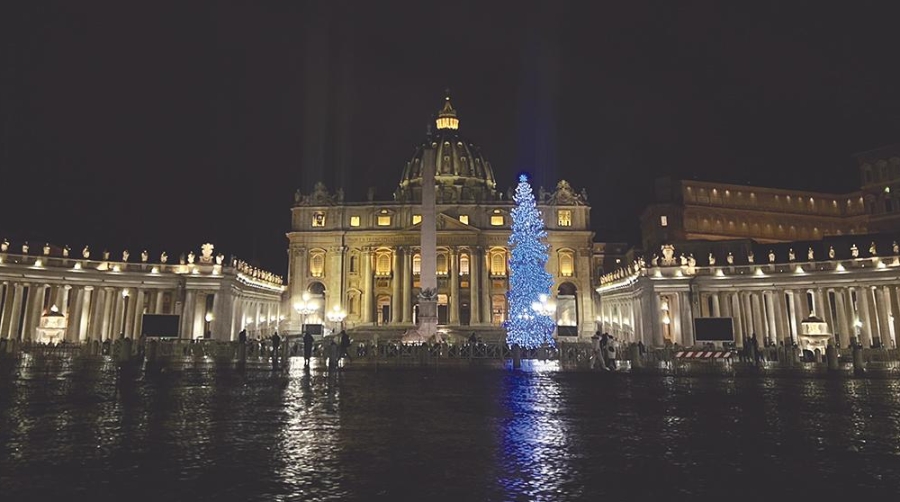El árbol de Navidad del Papa ilumina la Plaza de San Pedro del Vaticano.