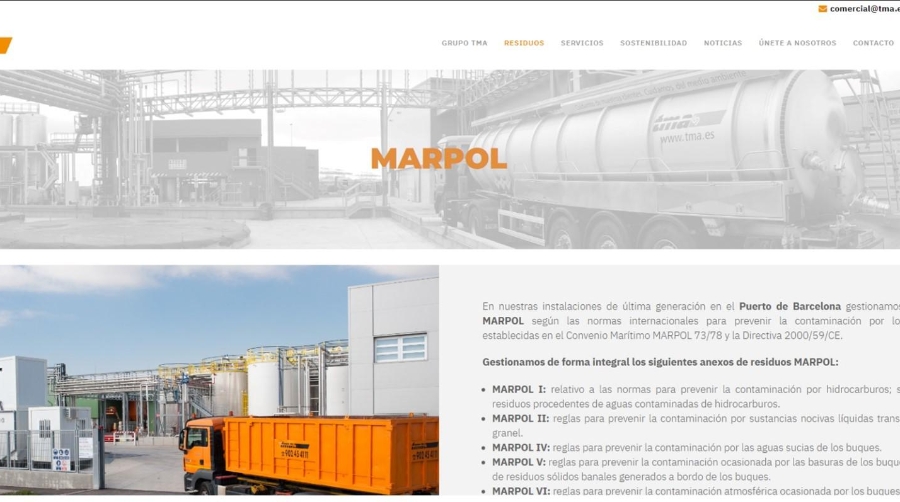 TMA, gestor de residuos de Marpol en el Puerto de Barcelona, estrena web