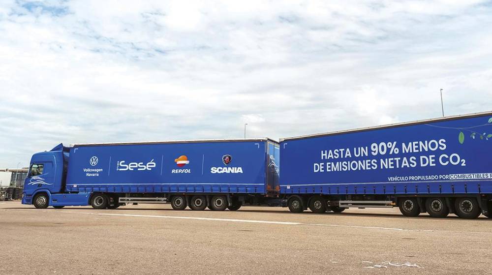 Sesé, Repsol, Volkswagen Navarra y Scania lanzan el primer duotráiler de combustible renovable