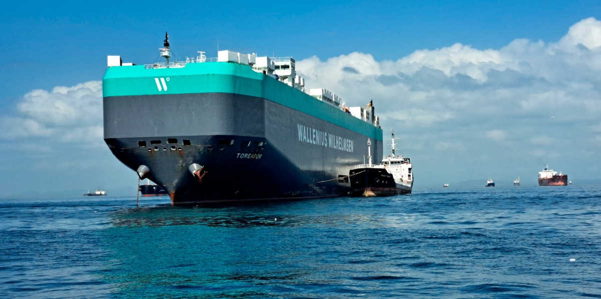 Barcos esperando a transitar por el Canal en el fondeadero del Pacífico. Foto J.P.