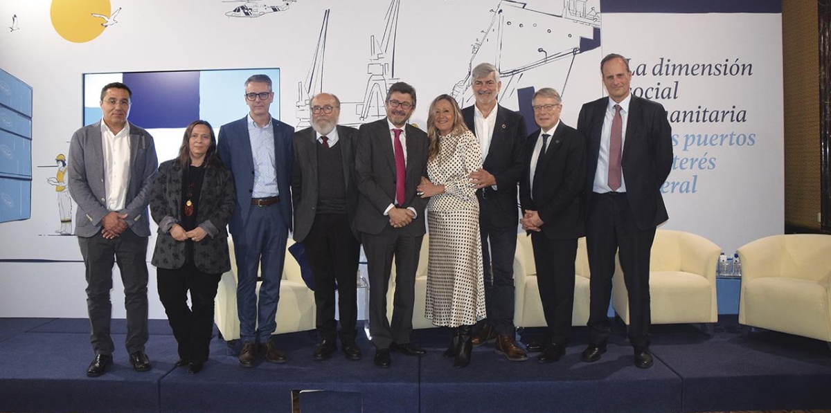 Raúl Pérez (AP Las Palmas); Nuria Obiols, (AP Tarragona), Frances Bonada (AP Barcelona); Ricardo Rodríguez-Martos (Stella Maris-Apostolado del Mar); Álvaro Rodríguez Dapena (OPPE); Elena Martínez (ISM); Paco Prado (Aportem-Puerto Solidario Valencia); Gerardo Vangioni (Mercy Ships Spain); y Carlos Botana (AP Vigo). Foto M.C.