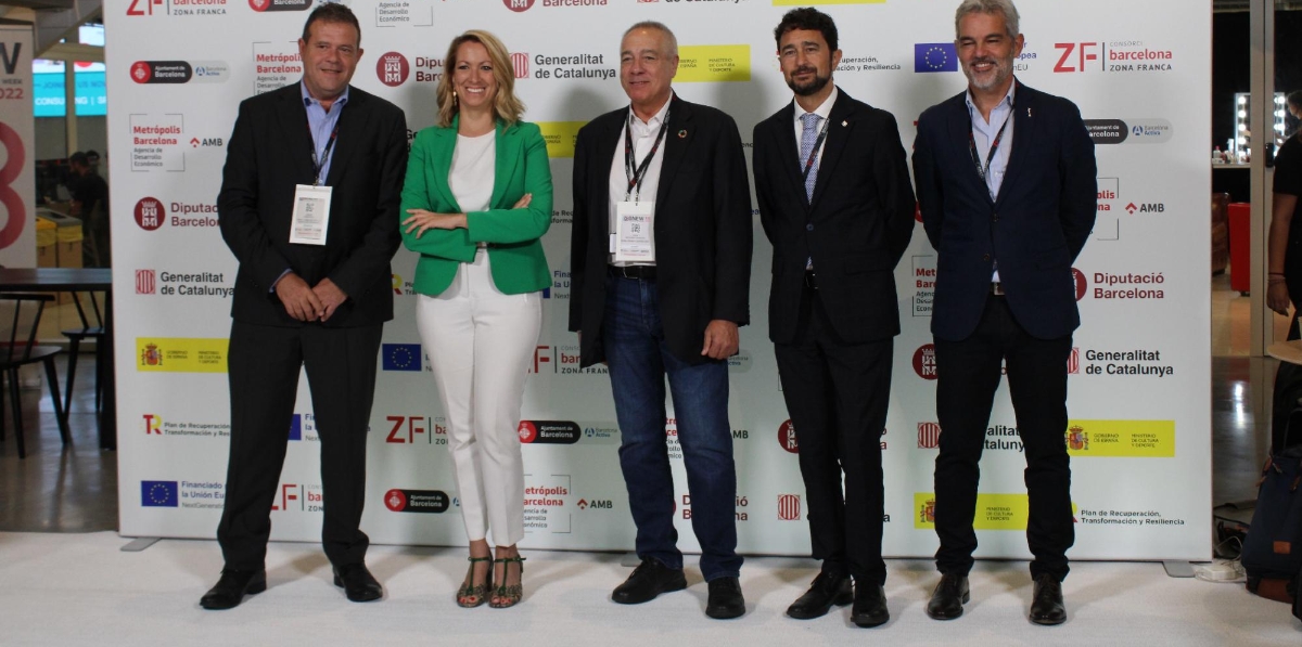 Ignasi Armengol, CEO de la Fundació per la Navegació Oceànica de Barcelona (FNOB); Maria Eugenia Gay, delegada del Gobierno en Catalunya; Pere Navarro, delegado especial del Estado en el CZFB; Damià Calvet, presidente del Port de Barcelona, y Daniel Puig, vicepresidente de Barcelona Global. Foto A.Tejera.