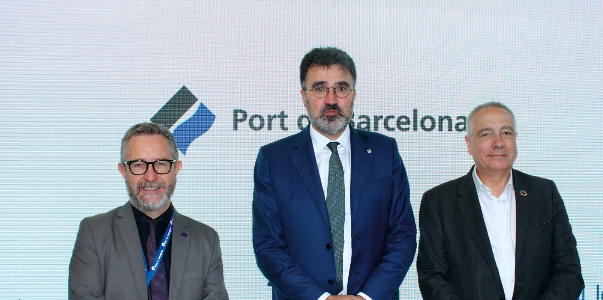 Saül Garreta, presidente de Port Tarragona; Lluís Salvadó, presidente de Port de Barcelona y Pere Navarro, enviado especial del Estado en el CZFB. Foto: J.P.