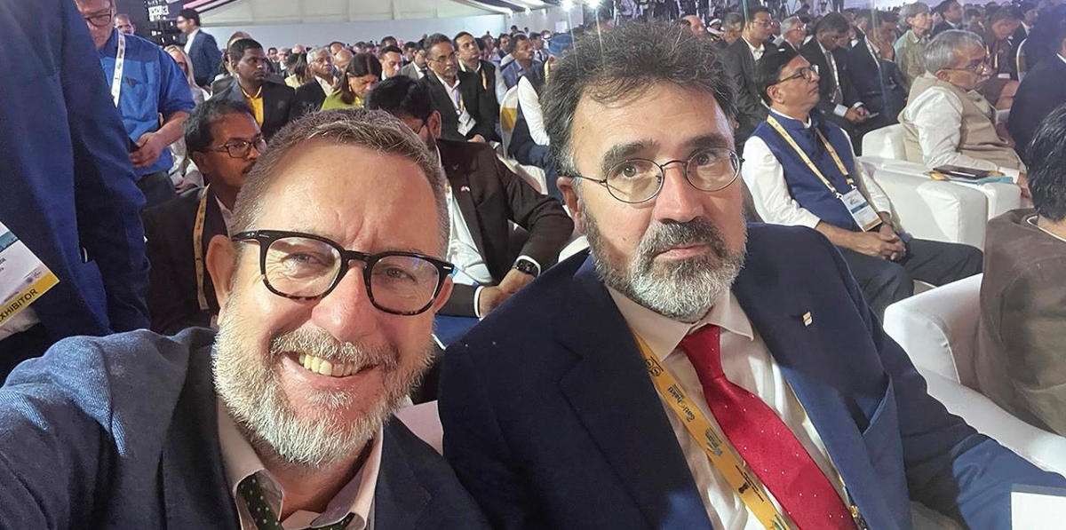 Saül Garreta y Lluís Salvadó, presidentes de las Autoridades Portuarias de Tarragona y Barcelona, respectivamente, en la presentación del Global Maritime India Summit.