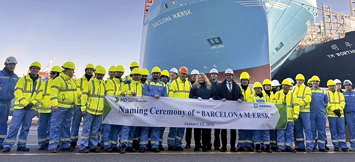 Un momento de la ceremonia de nombramiento del “Barcelona Maersk”.
