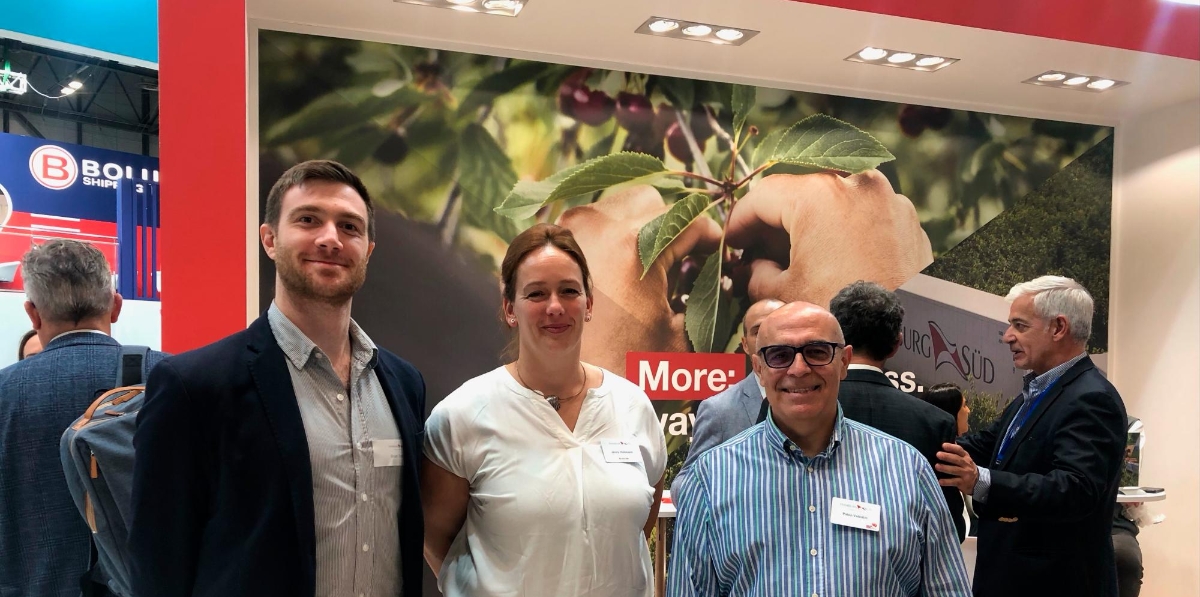 Brian Toss, sales Barcelona , Jenny Hohmann, manager sales en Alemania y Pablo Valentín, sales Madrid, de Hamburg SÜD.