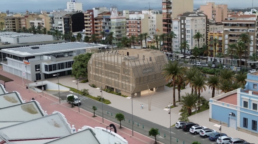 Recreación virtual del nuevo edificio que albergará las oficinas de PortCastelló y el nuevo Museo de la Mar.