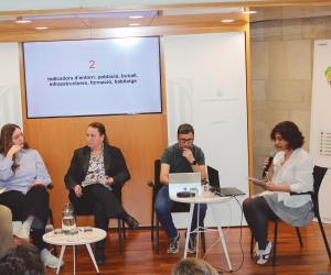 David Sánchez, del Institut Cartogràfic i Geològic de Catalunya; Marta Garcia, del Institut Cerdà; Carmen Ruiz, de Cimalsa; Sergio Anguita, del Institut Cartogràfic i Geològic de Catalunya; y Alexandra Vallugera, de Cimalsa. Foto M.V.