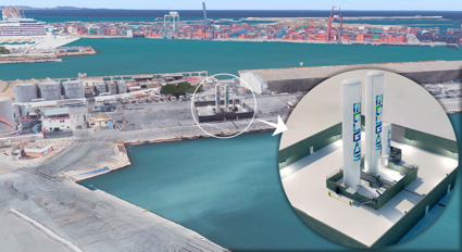 Simulaci&oacute;n de la gasinera en el Espig&oacute;n del Turia del puerto de Valencia.
