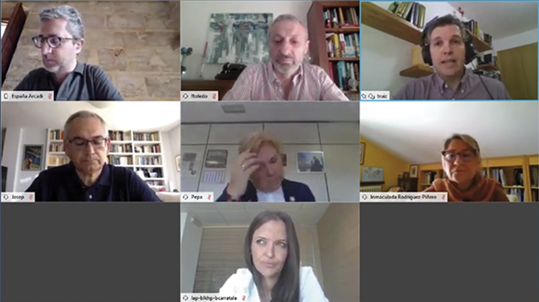 Fila superior: Arcadi Espa&ntilde;a, conseller de Pol&iacute;tica Territorial, Obr&aacute;s P&uacute;blicas y Movilidad Sostenible de la Generalitat Valenciana; Francisco Toledo, presidente de Puertos del Estado; y Tom&aacute;s Ru&iacute;z, director de la C&aacute;tedra de Transporte y Sociedad. En la fila central: Josep Vicent Boira, comisionado del Gobierno para el Corredor Mediterr&aacute;neo; Pepa Torres, consejera delegada de Walker&rsquo;s; e Inmaculada Rodr&iacute;guez Pi&ntilde;ero, eurodiputada socialista. En la fila inferior: Bel&eacute;n Carratal&aacute;, directora comercial de Tiba.