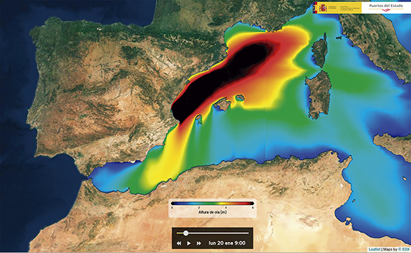 Olas de 8,44 metros de altura, en Valencia