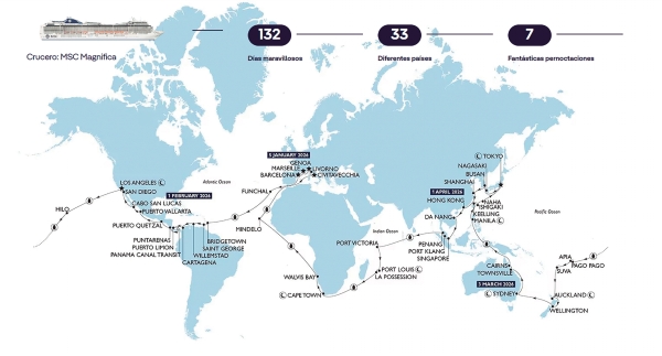$!El “MSC Magnifica” hará escala en 46 destinos y 33 países.