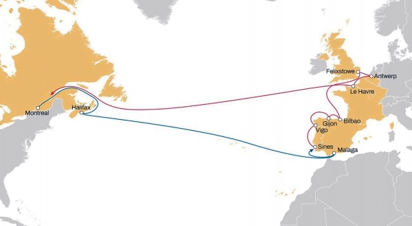 $!La rotación es Málaga, Sines, Vigo, Gijón, Bilbao, Felixstowe, Amberes, Le Havre, Montreal, Halifax y regreso a la Península.