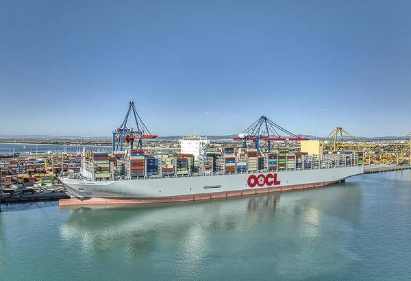 $!El “OOCL Spain” se incorporó a la flota de la línea marítima el pasado mes de febrero y es su primer buque de más de 24000 TEUs de capacidad.