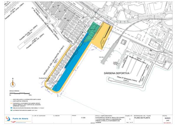 $!Plano del proyecto a desarrollar en el Muelle de Levante, zonas cedidas a la ciudad y nuevos espacios.