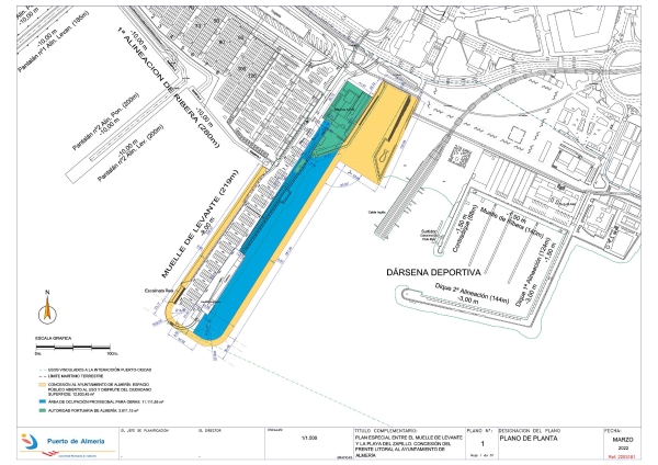 $!Plano del proyecto a desarrollar en el Muelle de Levante, zonas cedidas a la ciudad y nuevos espacios.