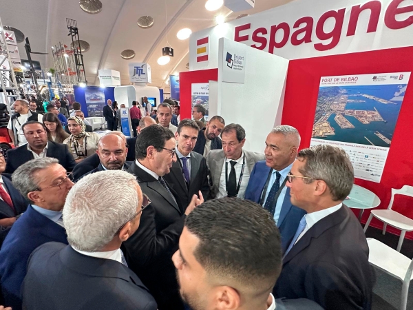 $!El stand de UniportBilbao reibió la visita del ministro de Transportes y Logística del Reino de Marruecos, Abdessamad Qaiouh.