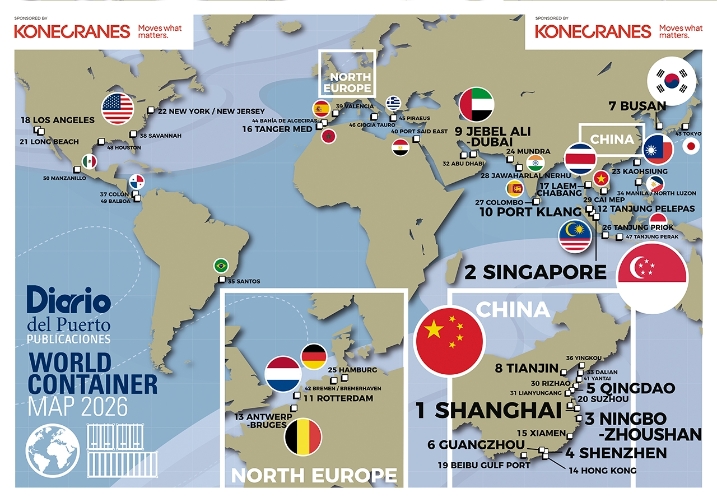 World Container Map 2026. Fuente y elaboración: Diario del Puerto.