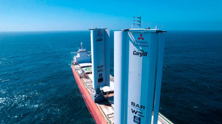 “Pyxis Ocean” modernizado con WindWings zarpando para su viaje inaugural, agosto de 2023. Foto: Cargill.