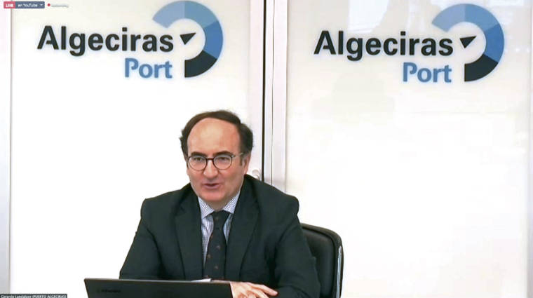 Gerardo Landaluce, presidente de la AP Bah&iacute;a de Algeciras, en el coloquio online organizado por Executive Forum.
