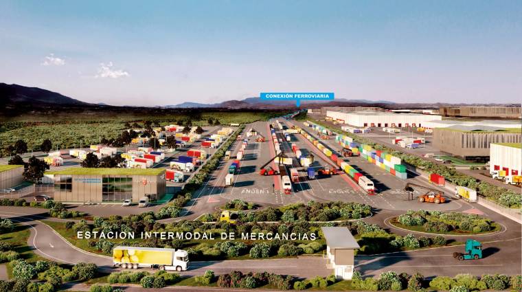 Render del proyecto de la Ciudad Agroalimentaria y del Transporte de Murcia, que contará con conexión directa al Corredor Mediterráneo, a las principales autovías y carreteras, y al Aeropuerto Internacional de la Región.