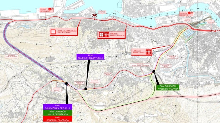 Plano general de conjunto del Estudio Informativo de la Variante Sur Ferroviario elaborado por el Ministerio de Fomento.