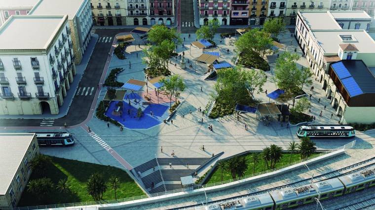 El proyecto de Port Tarragona para la plaça dels Carros integra el paso del tranvía, un carril bici, un anfiteatro y un paso soterrado de fácil acceso hacia el Muelle de Costa.