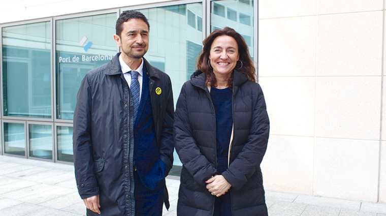 Dami&agrave; Calvet, conseller de Territorio y Sostenibilidad, y Merc&egrave; Conesa, presidenta del Puerto de Barcelona, el viernes al t&eacute;rmino de la reuni&oacute;n. Foto E. Garc&iacute;a.