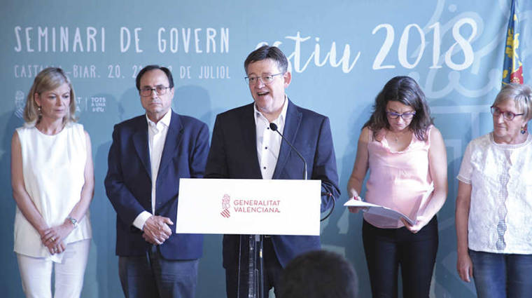 El presidente de la Generalitat Valenciana, Ximo Puig, en su comparecencia ante los medios de comunicaci&oacute;n.