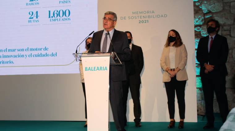 Adolfo Utor, presidente de Baleària, esta mañana en la rueda de prensa de presentación de los resultados del ejercicio 2021. Foto B.C.