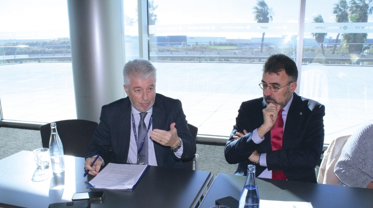 Manel Galán, jefe de Relaciones Externas y director del Consejo Rector para la Promoción de la Comunidad Portuaria; y Lluis Salvadó, presidente del Port de Barcelona. Foto: Juan Carlos Sarmentero.