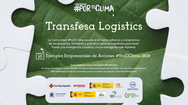 Transfesa Logistics, reconocida en los &ldquo;101 Ejemplos Empresariales de Acciones #PorElClima&rdquo;.