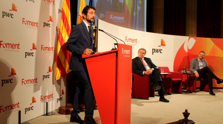 Damià Calvet, presidente de la Autoridad Portuaria de Barcelona (APB), en la jornada celebrada en Foment del Treball. Foto L.E.