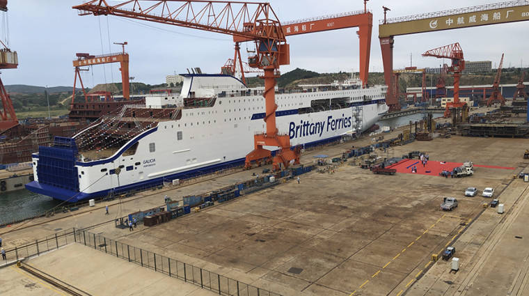 El ferri &ldquo;Galicia&rdquo;, de 215 metros de eslora y 42.200 toneladas est&aacute; siendo construido en el astillero Weihai de Shandong.