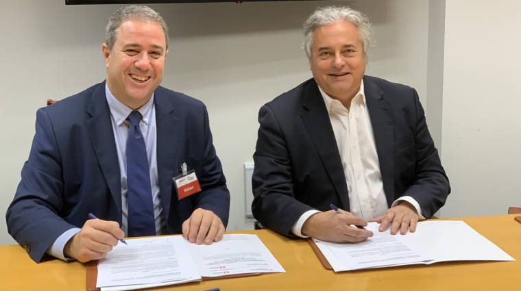 Enric Font, consejero delegado de Audingintraesa, y Enric Tic&oacute;, presidente de Cimalsa, han firmado el acuerdo de colaboraci&oacute;n.