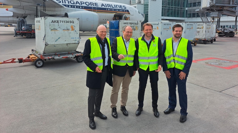 Desde la izquierda, Jost Lammers, CEO del Aeropuerto de Múnich; Thomas Wimmer, presidente de BVL (Bundesvereinigung Logistik); Stefan Rummel, CEO de München Messe; Michael Wilton, CEO de MMI Asia. Foto J.P.