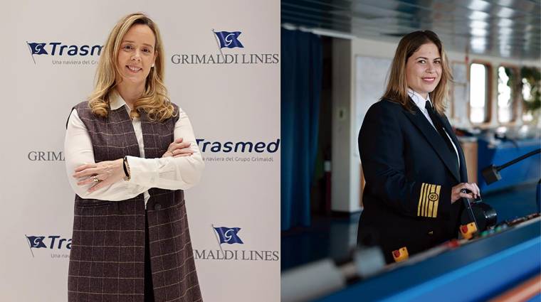 Jana Peiró, directora de Marketing y Pasaje de Trasmed y Carmen Santón, capitana del buque “Ciudad de Palma”.