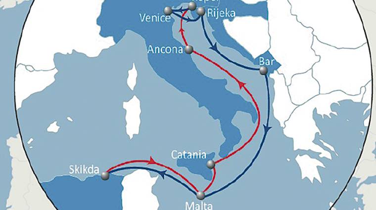 El servicio une Italia, Eslovenia, Croacia, Montenegro, Malta y Argelia.