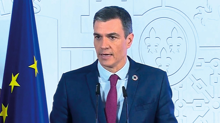 Pedro Sánchez durante su intervención en la rueda de prensa posterior al Consejo de Ministros.