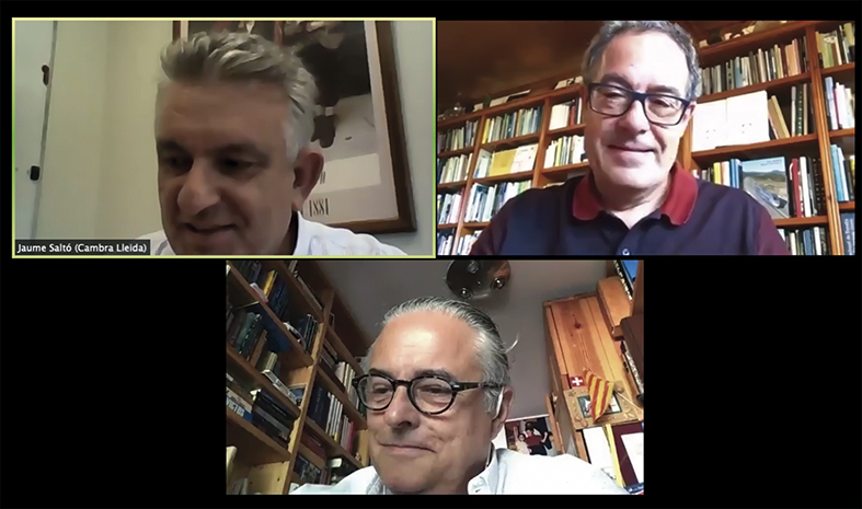 Jaume Salt&oacute;, presidente de la Cambra de Comer&ccedil; de Lleida; Pere Macias, presidente de la Fundaci&oacute; Cercle d&rsquo;Infraestructures, y Enric Tic&oacute;, presidente de FETEIA-OLTRA y presidente de Cimalsa.
