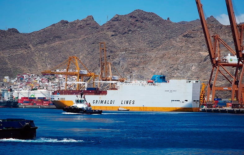 El buque &quot;Grande San Paolo&quot;, durante su escala de hoy en el puerto de Tenerife.