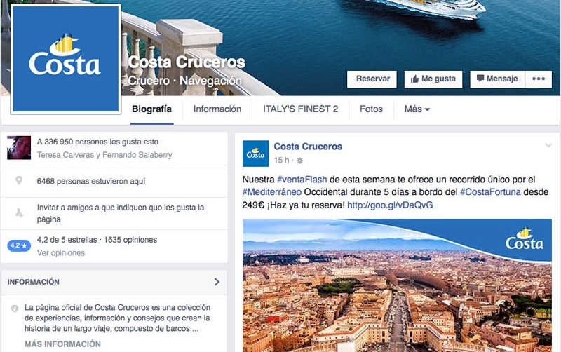 La Polic&iacute;a alerta de un fraude masivo de viajes de Costa Cruceros en Facebook