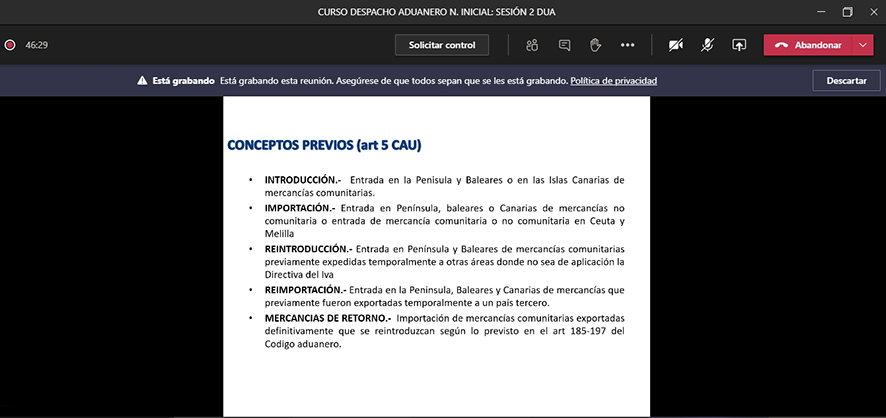 El COACAB&nbsp;reemprende el curso de Despacho Aduanero en formato online