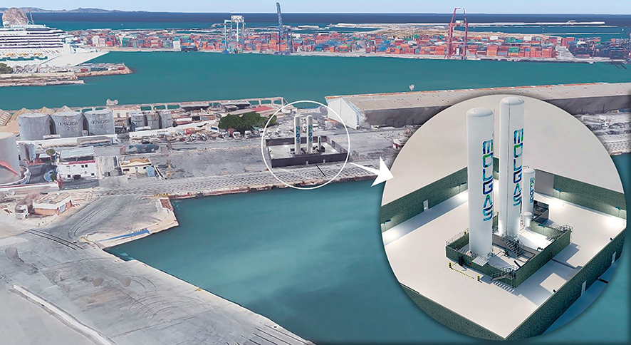 Recreaci&oacute;n de la ubicaci&oacute;n de la gasinera en el puerto de Valencia.